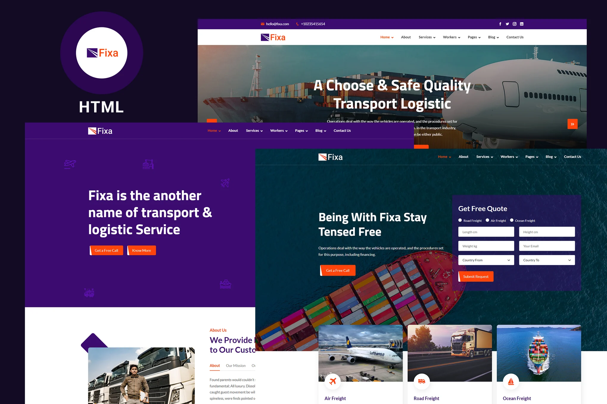 Giao diện Fixa Transport Logistics Moving Html Template