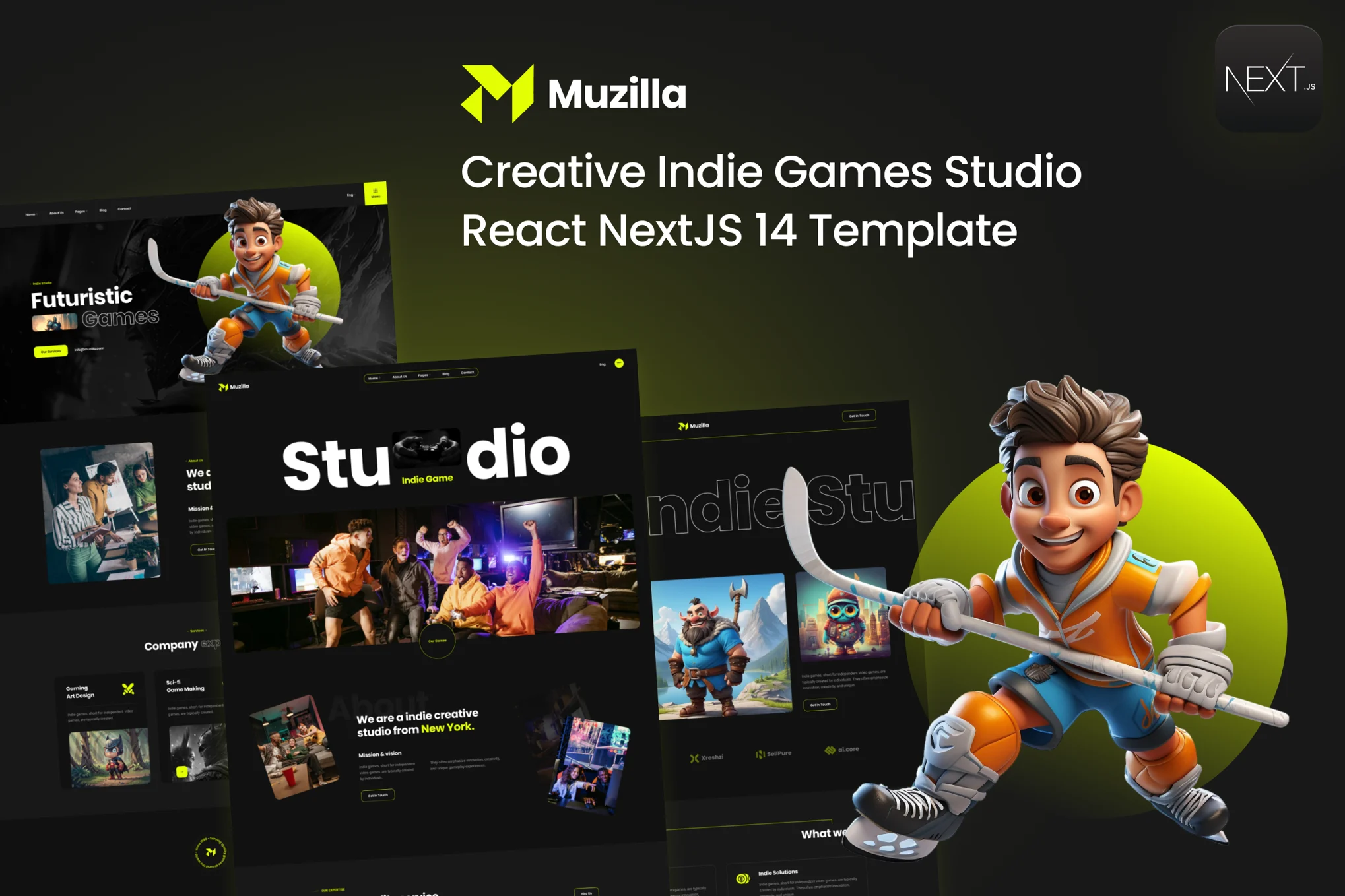 Giao diện Muzilla Indie Game Studios Nextjs Template