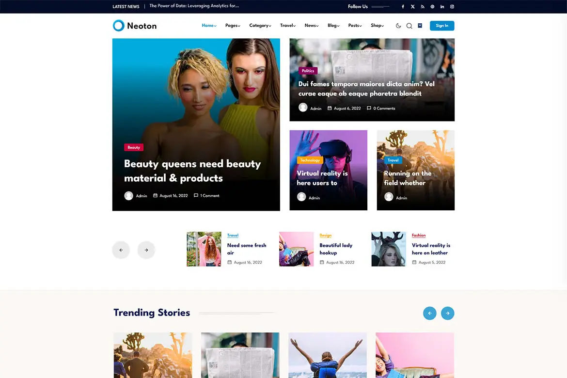 Giao diện Neoton Blog News Magazine Html Template