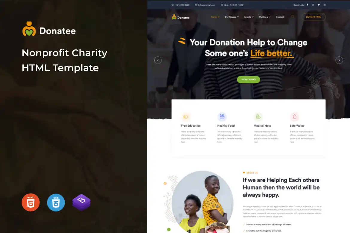 Giao diện website Donatee Nonprofit Charity Html Template