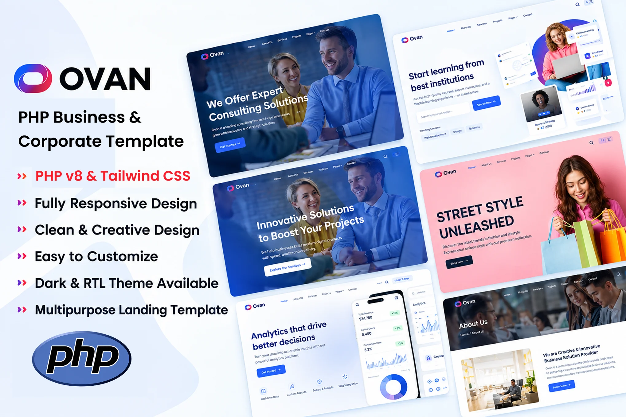 Giao diện Ovan Php Business Corporate Landing Template