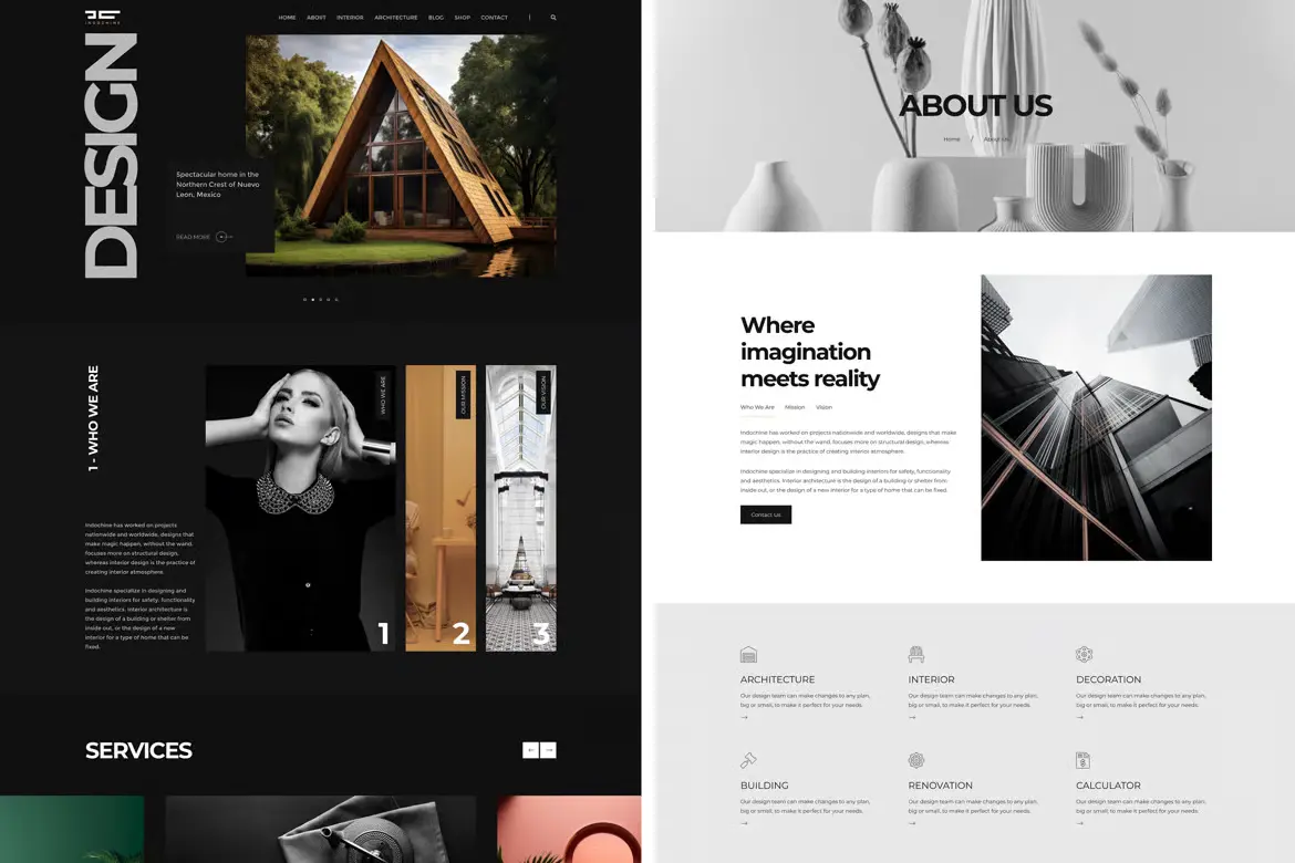 Giao diện website Indochine Architecture Interiors Html Template