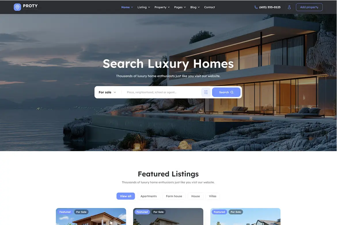 Giao diện website Proty Real Estate Html Template